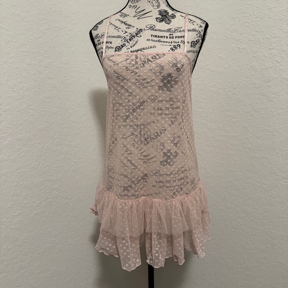 Wild Fable Womens XS Blush Pink Heart Mesh Babydoll Slip Dress Tiered Ruffle